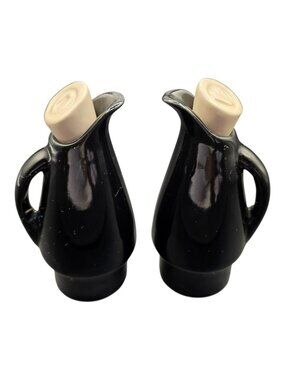Vintage USA Shawnee Pottery #984 Oil And Vinegar Cruet Set Black White 5" Tall